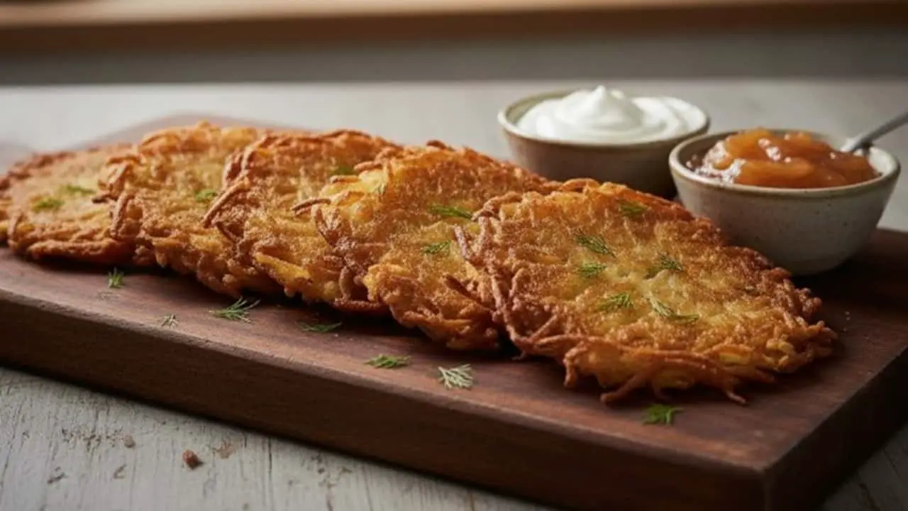Crispy latkes hanukkah appetizer - featured