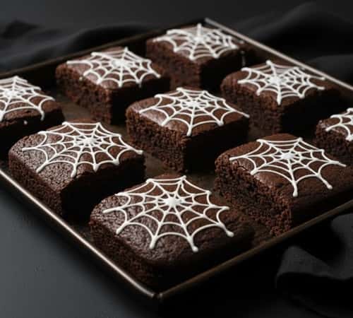 Instructions To Make Baked Spiderweb Brownies For Halloween