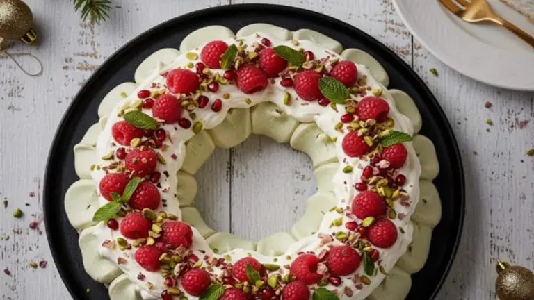 Pistachio Rose Christmas Pavlova Wreath - featured