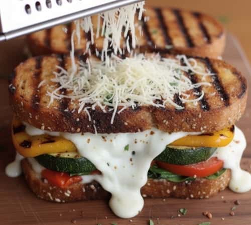 Quick Grilled veggie Mozzarella Sandwich - served