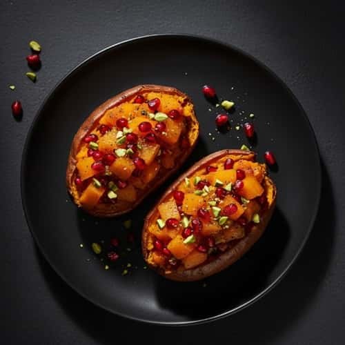 Spiced Persimmon & Pomegranate Twice-Baked Sweet Potatoes - completed