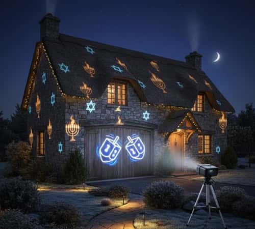 1. Projection-Mapped Dreidel Light Show on Your Garage Door