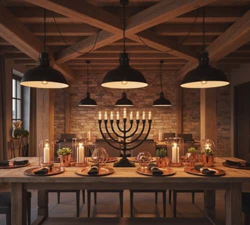 1. The Industrial Menorah Centerpiece with Copper Accents
