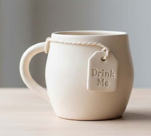 10. Alice in Wonderland “Drink Me” Tag Mug