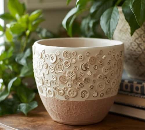 10. Stamped Clay Pot Using Everyday Objects