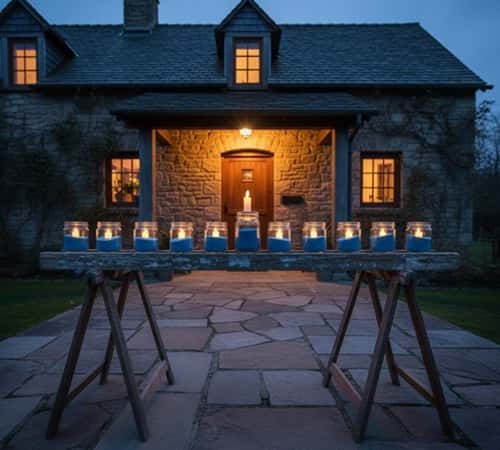 10. Vintage Ladder Menorah with Mason Jar Candles