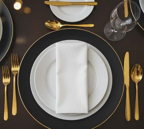 13. Gold-Rimmed Chargers and Dinnerware