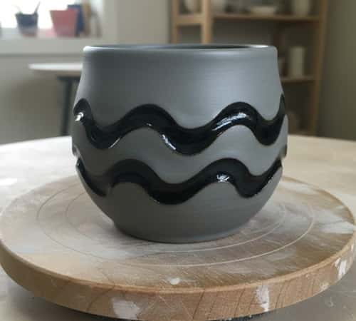 2. Carved Wave-Line Stoneware Mug