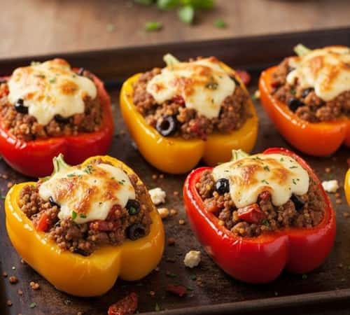 2. Mediterranean Beef-Stuffed Bell Peppers with Feta Crown