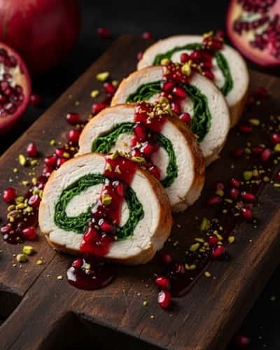 2. Pomegranate-Glazed Chicken Roulade with Pistachios