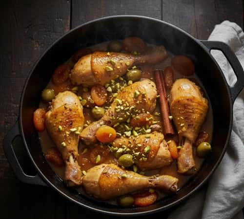 2. Saffron-Braised Chicken with Dried Apricots and Pistachios