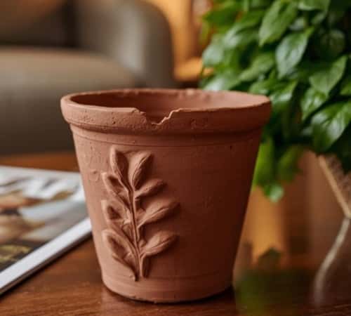 2. Terracotta Pinch Pot With Leaf Imprint