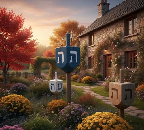 3. Oversized Wooden Dreidel Lawn Sculptures with Weather Vanes