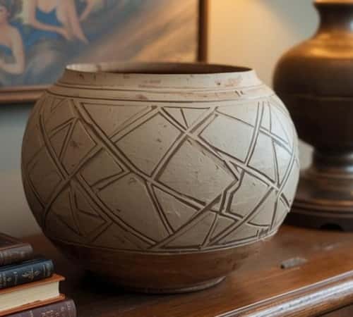 4. Carved Geometric Pattern Pot