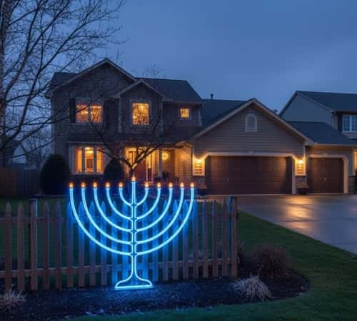 4. Rope Light Menorah on Your Fence