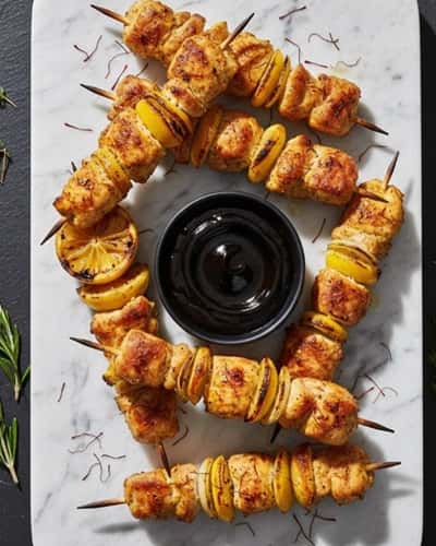 5. Saffron and Citrus Chicken Skewers with Midnight Aioli