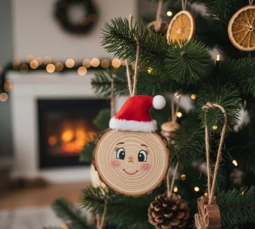 5. Wooden Disc Elf Face Ornament