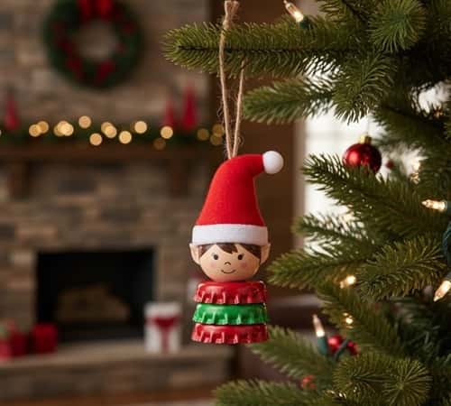 6. Bottle Cap Elf Ornament