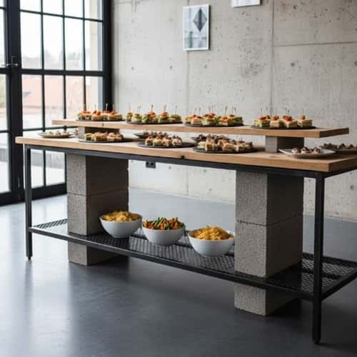 6. Concrete Block & Wood Plank Buffet Riser