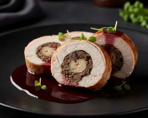6. Foie Gras Stuffed Chicken Ballotine with Port Wine Jus