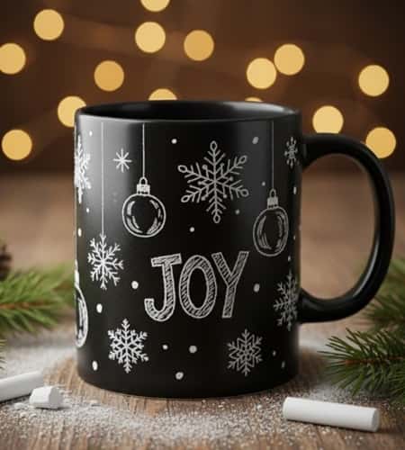 7. Chalkboard-Style Christmas Mug