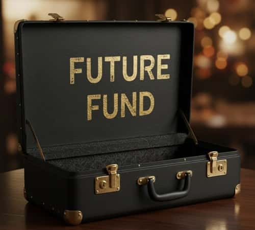 7. 'Future Fund' Gold Suitcase Card Box