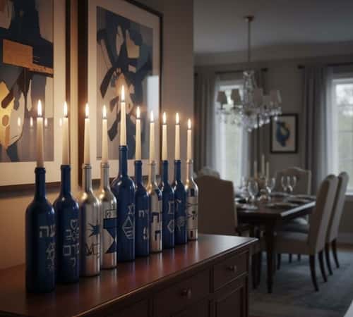 7. Painted Wine Bottle Menorah