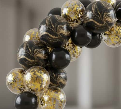 8. Black and Gold Marbled Balloons