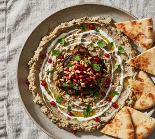 8. Charred Eggplant with Tehina and Pine Nuts