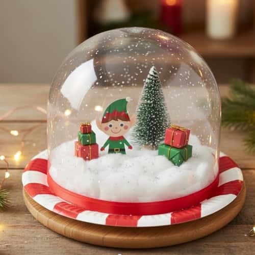 8. Elf on the Shelf Snow Globe Plate Craft
