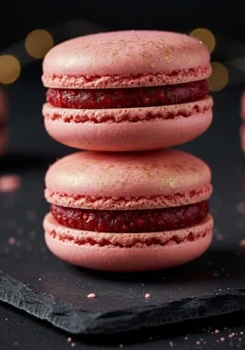 8. Raspberry Rose Macarons with Edible Glitter