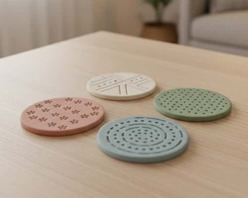 9. Clay Coasters With Simple Stamped Patterns