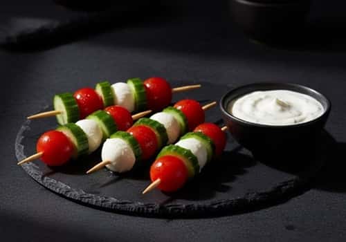 9. Colorful Veggie Skewers with Lemon-Herb Dip