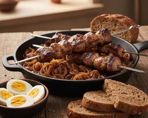 9. Grilled Chicken Livers with Caramelized Onions