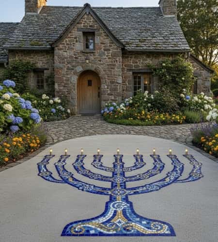 9. Mosaic Tile Menorah Embedded in Front Walkway