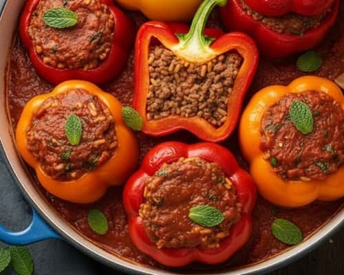 9. Spiced Beef and Rice Stuffed Peppers (Dolma Style)