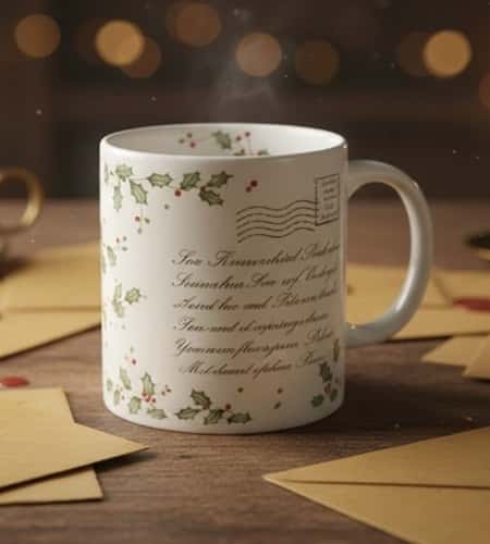 9. Vintage Christmas Postcard Mug