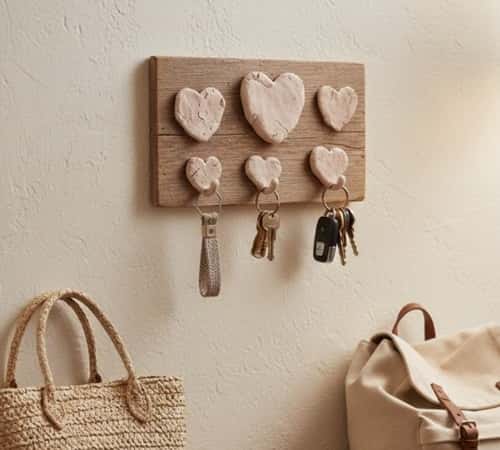 10. Clay Heart Key Holder Hooks