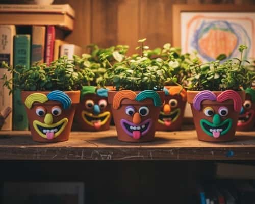 10. Foam Clay Mini Planter Faces