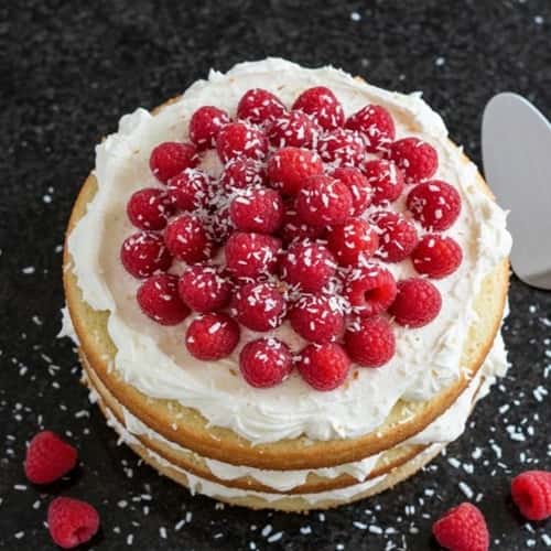 12. Raspberry Coconut Cream Cake