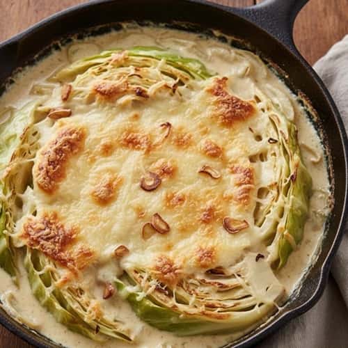 2. Creamy Garlic Cabbage Skillet with Parmesan Crust