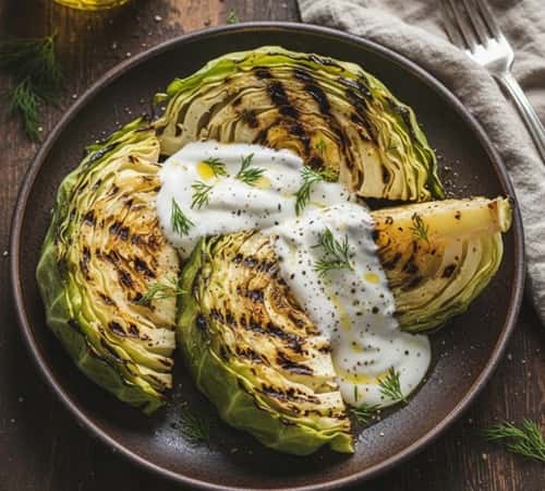3. Charred Cabbage Wedges with Smoky Yogurt Drizzle