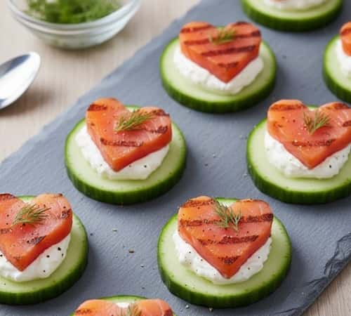 4. Love-Themed Smoked Salmon Cucumber Bites