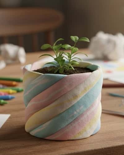 8. Swirl-Pattern Clay Planter (Kids-Friendly)