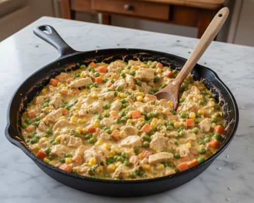 10. Creamy Turkey & Veggie Pot Pie Skillet