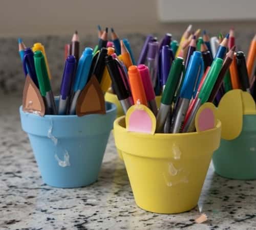 11. Clay Pot Animal Pencil Holders (Desk Upgrade)