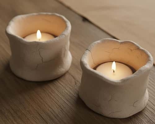 4. Mini Clay Candle Holders (Safe, Cozy, Romantic)