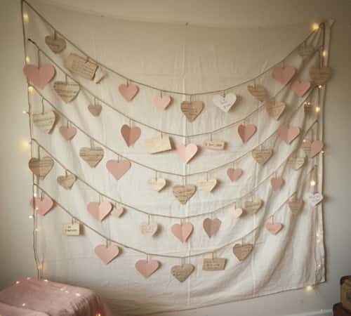5. DIY Valentine Wall Using Paper + Fabric