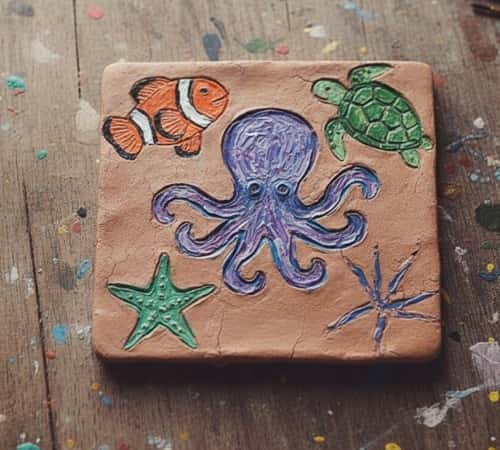 6. Clay Ocean Animals Fish Tile (Wall or Shelf Art)