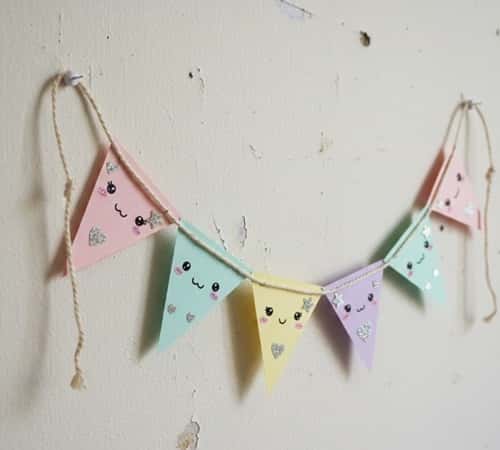 6. Easy Kawaii Mini Wall Flags (Paper + String)